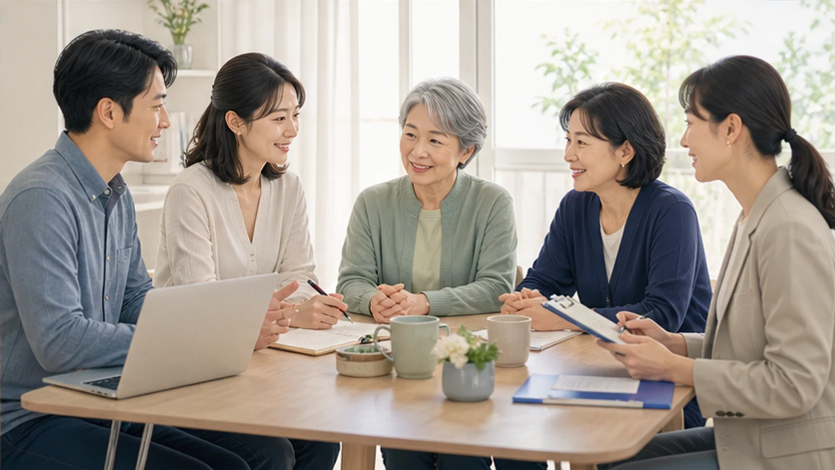 親の介護と自分の暮らしの間で支援の輪を作る穏やかなイメージ