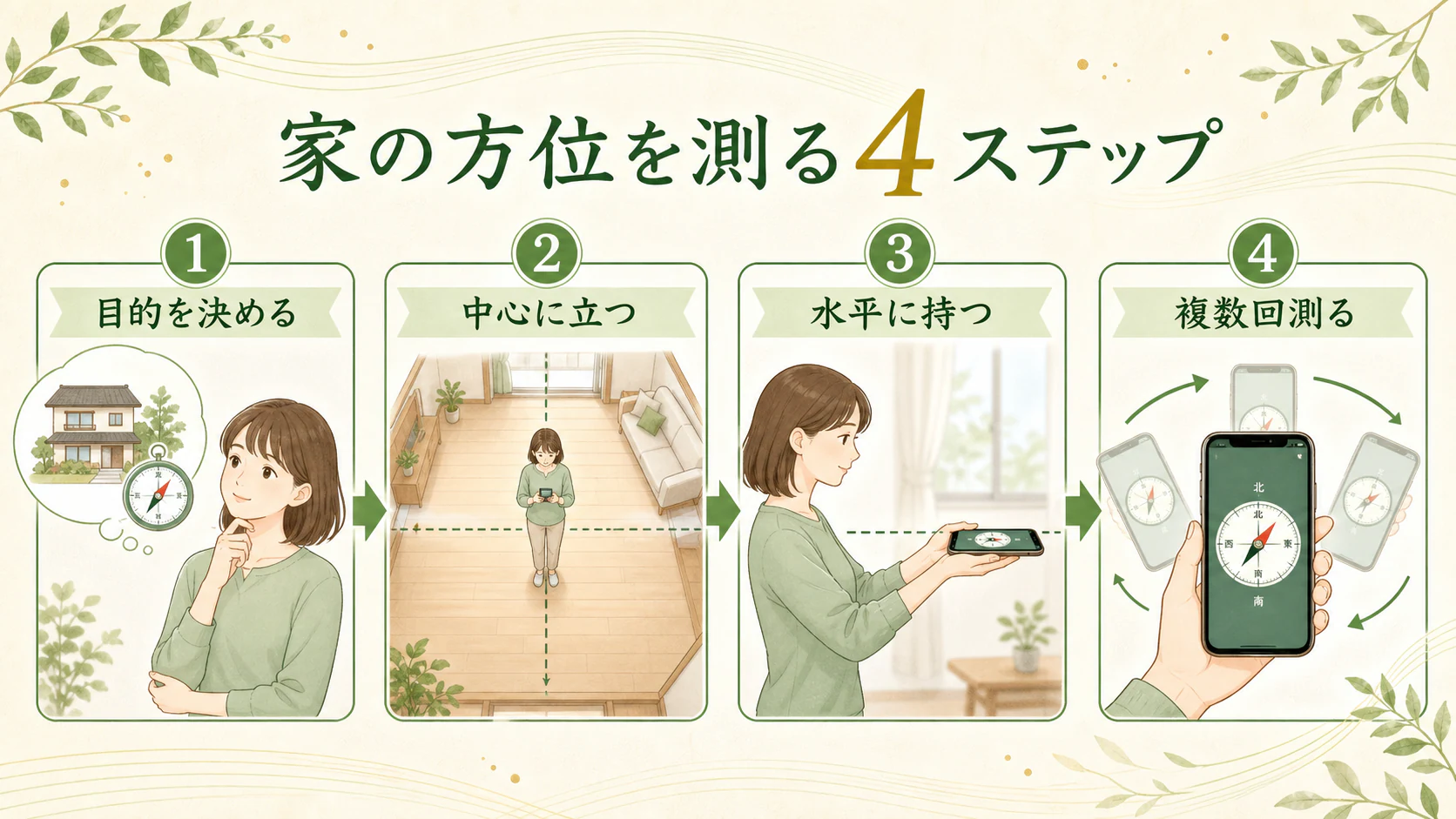 玄関や部屋を入口と窓の位置が分かるように撮影するイメージ