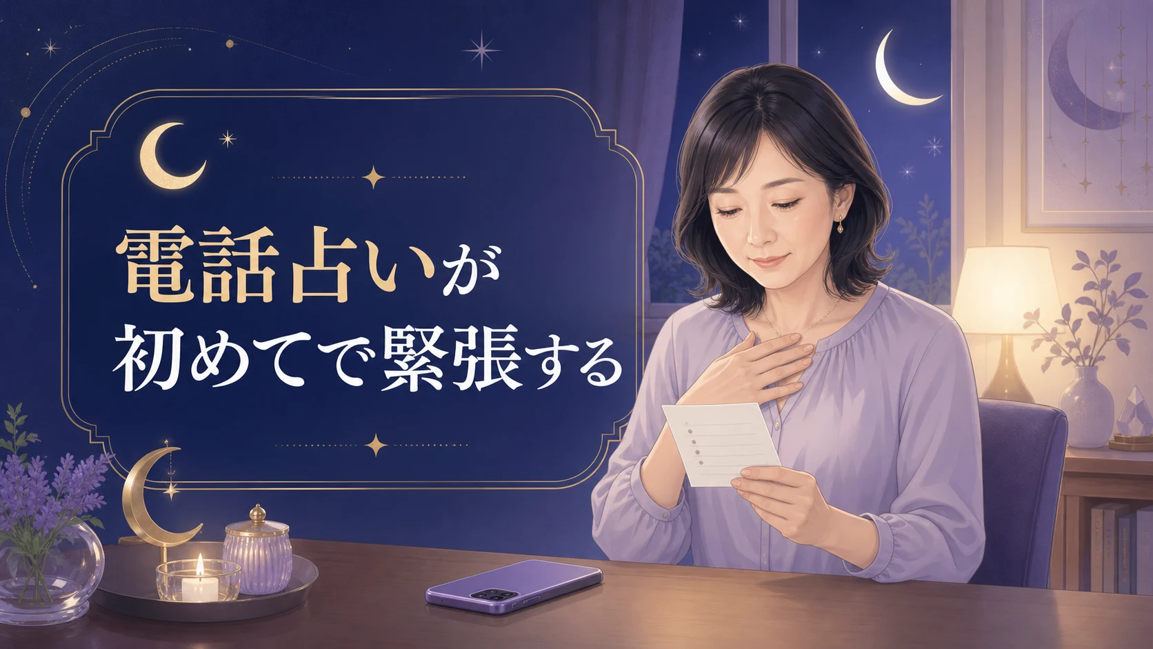 電話を前にした相談者が四行のメモを見て落ち着いて話し始める記事アイキャッチ