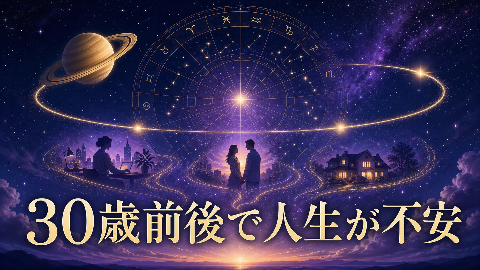 生まれたときの土星へ現在の土星が戻る軌道を描いたサターンリターン記事のアイキャッチ
