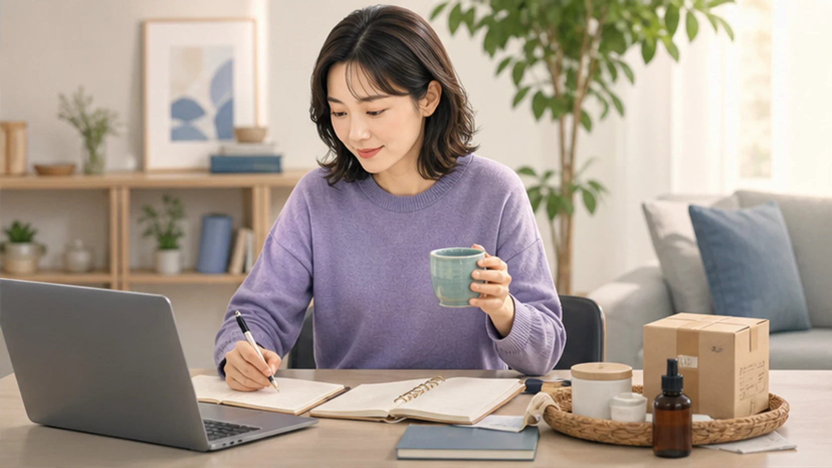 本業と小さな副業の二つの机を無理なくつなぐイメージ