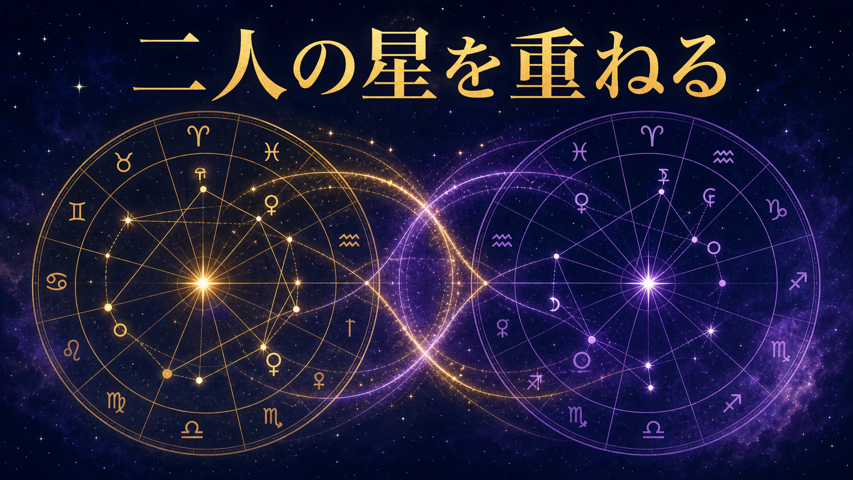 二人のホロスコープを重ねて片思いの恋愛傾向を見るイメージ
