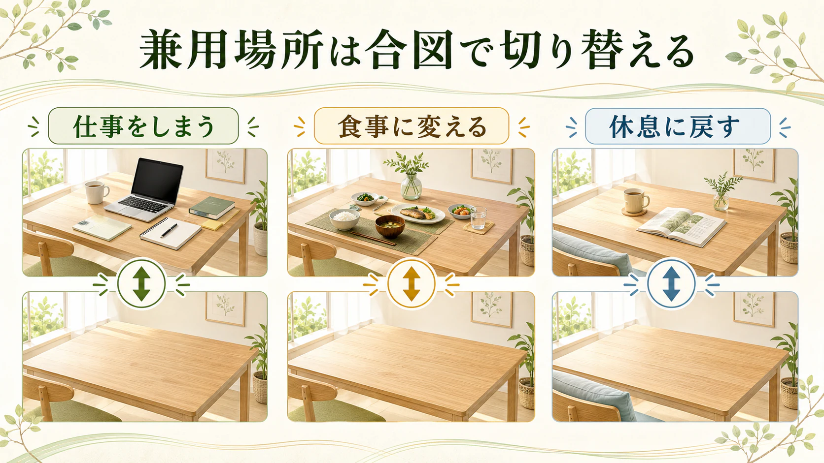 ワンルームの間取りと写真から仕事と休息の境界を相談するイメージ