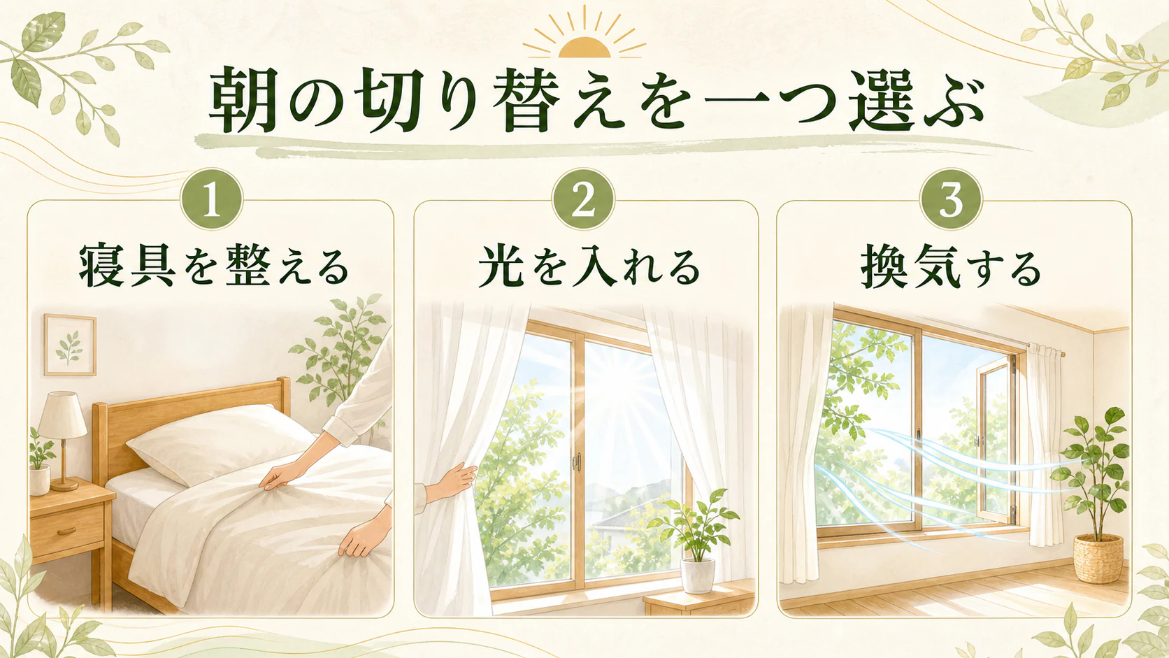朝に一つだけ寝室を切り替えるを暮らしの中で分かりやすく整理した図