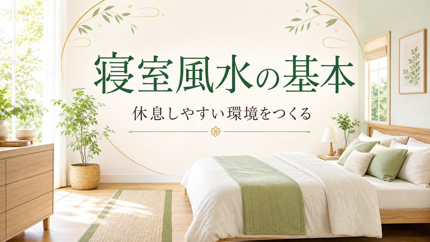 朝の柔らかな光が入る落ち着いた寝室の風水アイキャッチ