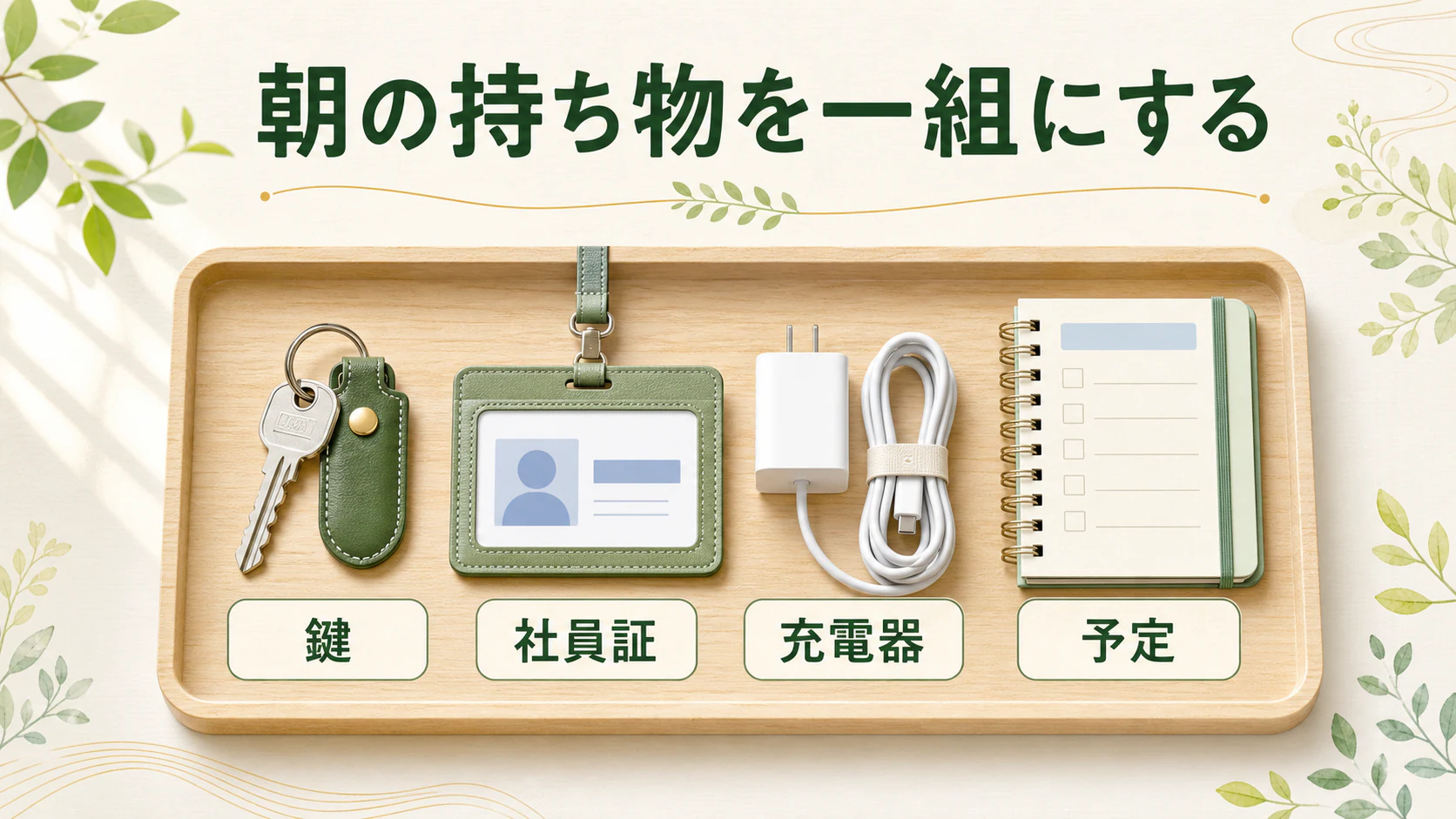 朝の準備を一組にまとめるを暮らしの中で分かりやすく整理した図