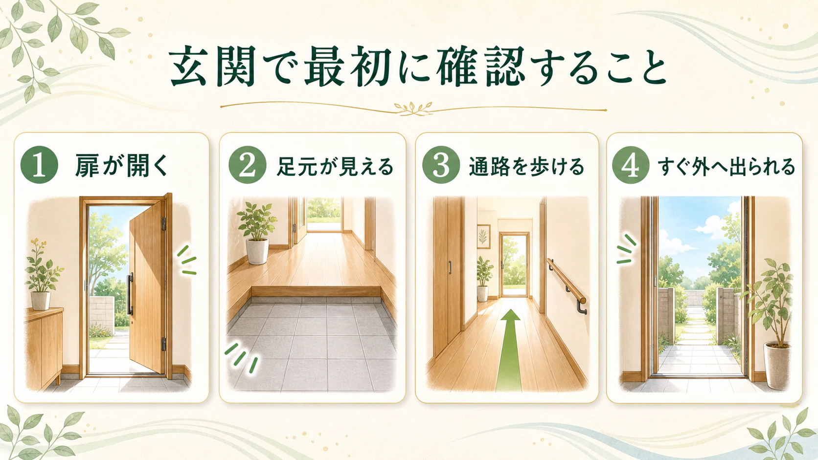 最初に安全な通り道を確保するを暮らしの中で分かりやすく整理した図