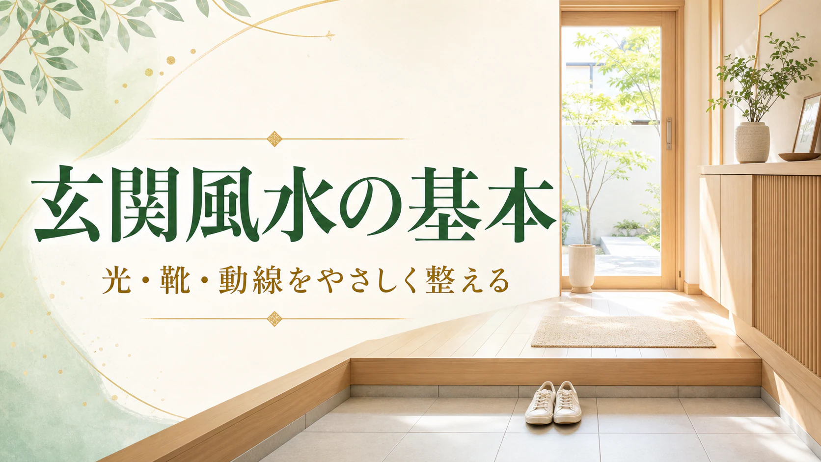 自然光が入り靴と通路が整った明るい玄関風水のアイキャッチ