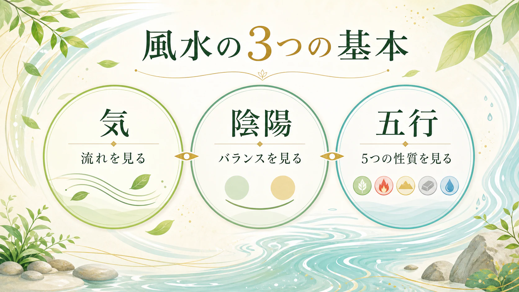 風水の土台になる3つの考え方を暮らしの中で分かりやすく整理した図