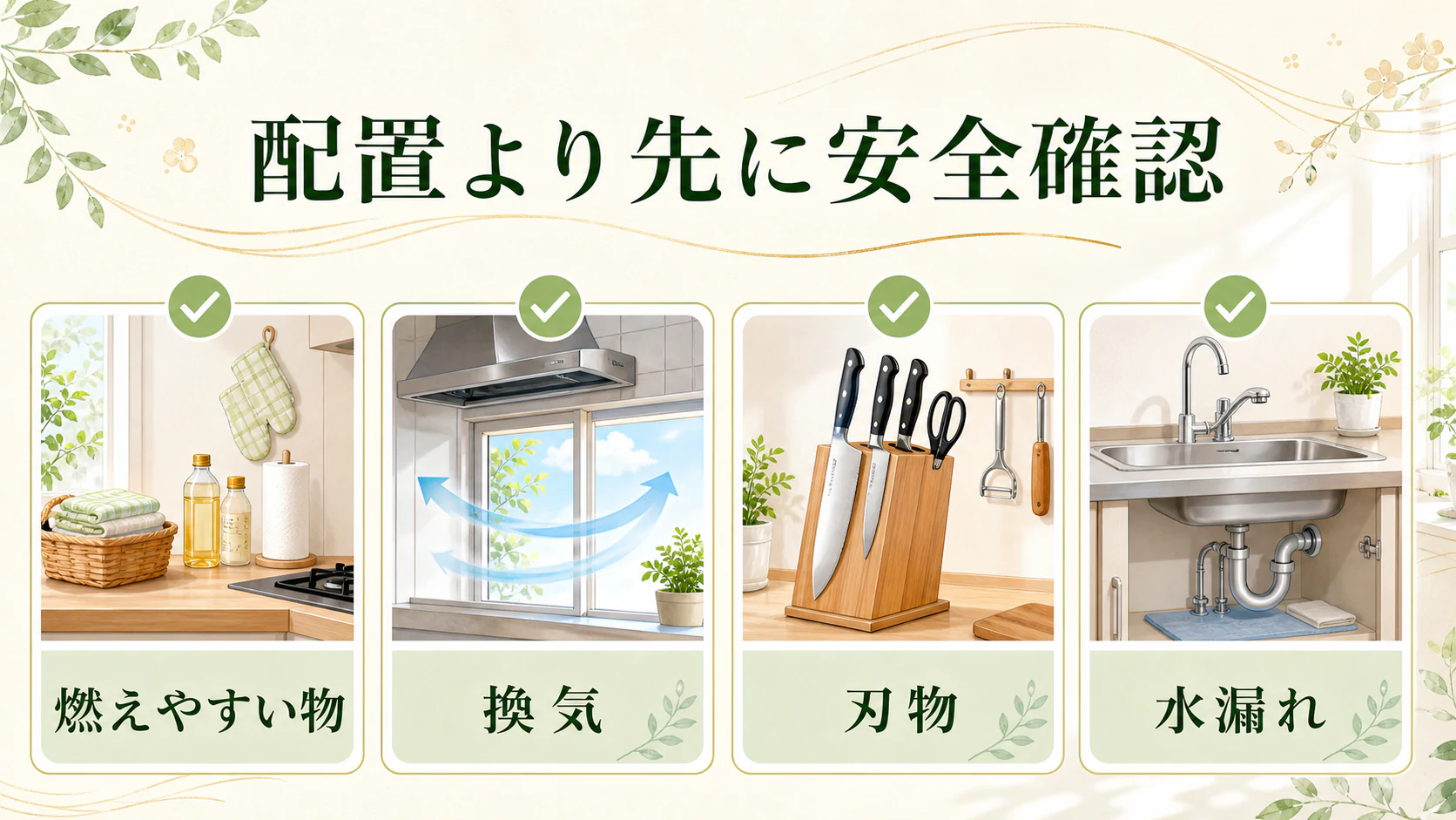 最初に火災と衛生のリスクを減らすを暮らしの中で分かりやすく整理した図