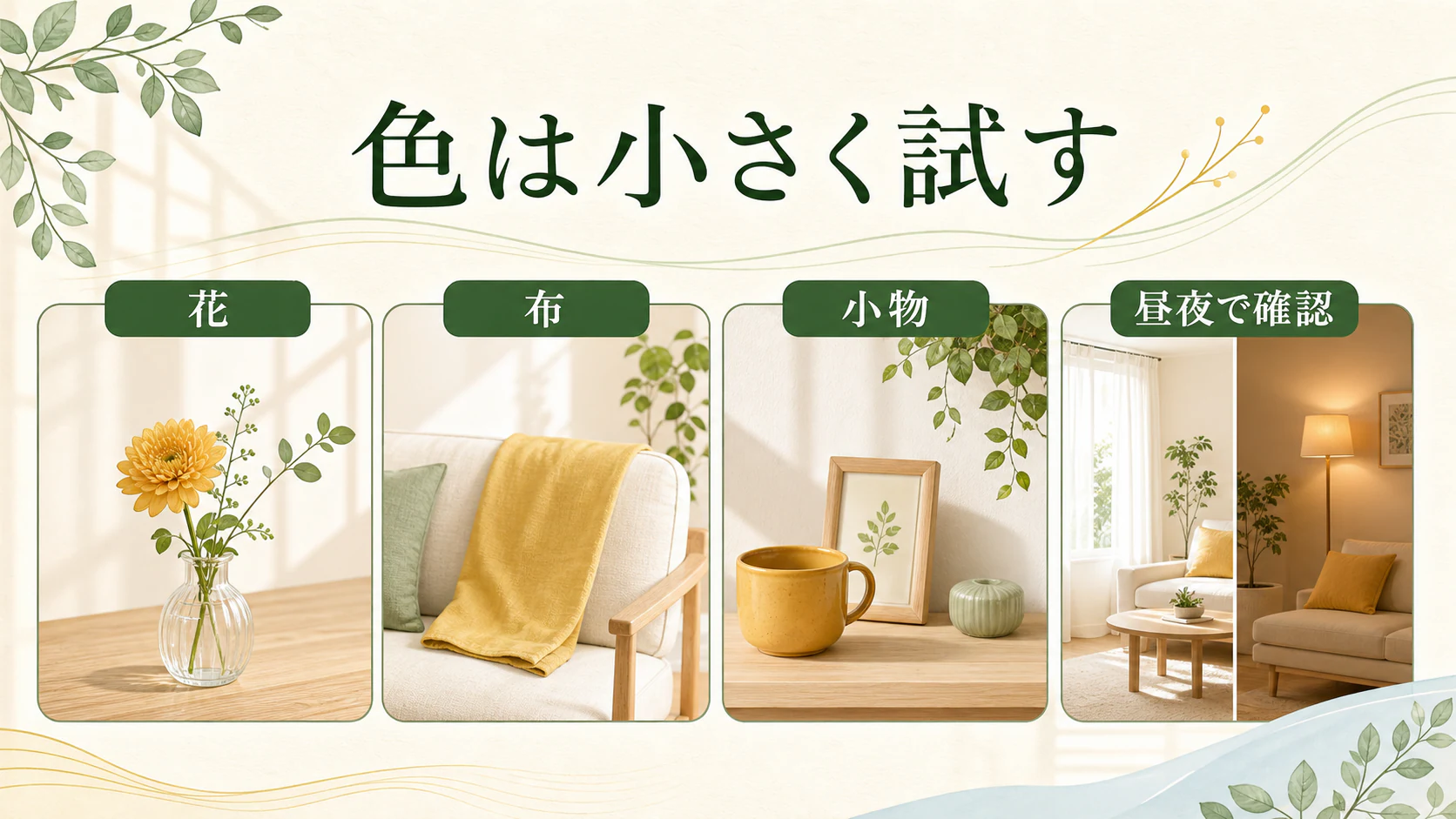 色は小さな面積から試すを暮らしの中で分かりやすく整理した図