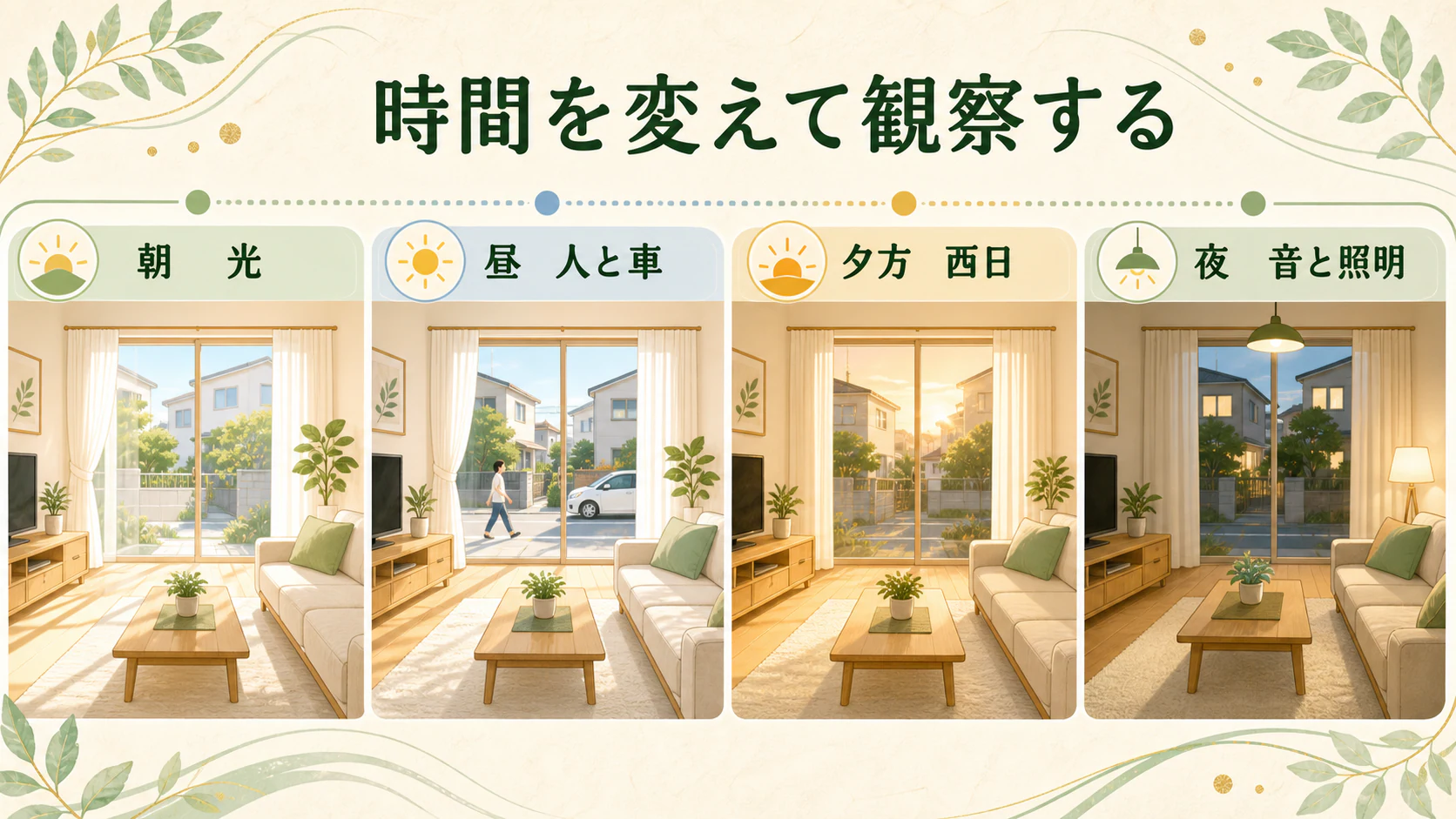 朝・昼・夜で環境を記録するを暮らしの中で分かりやすく整理した図