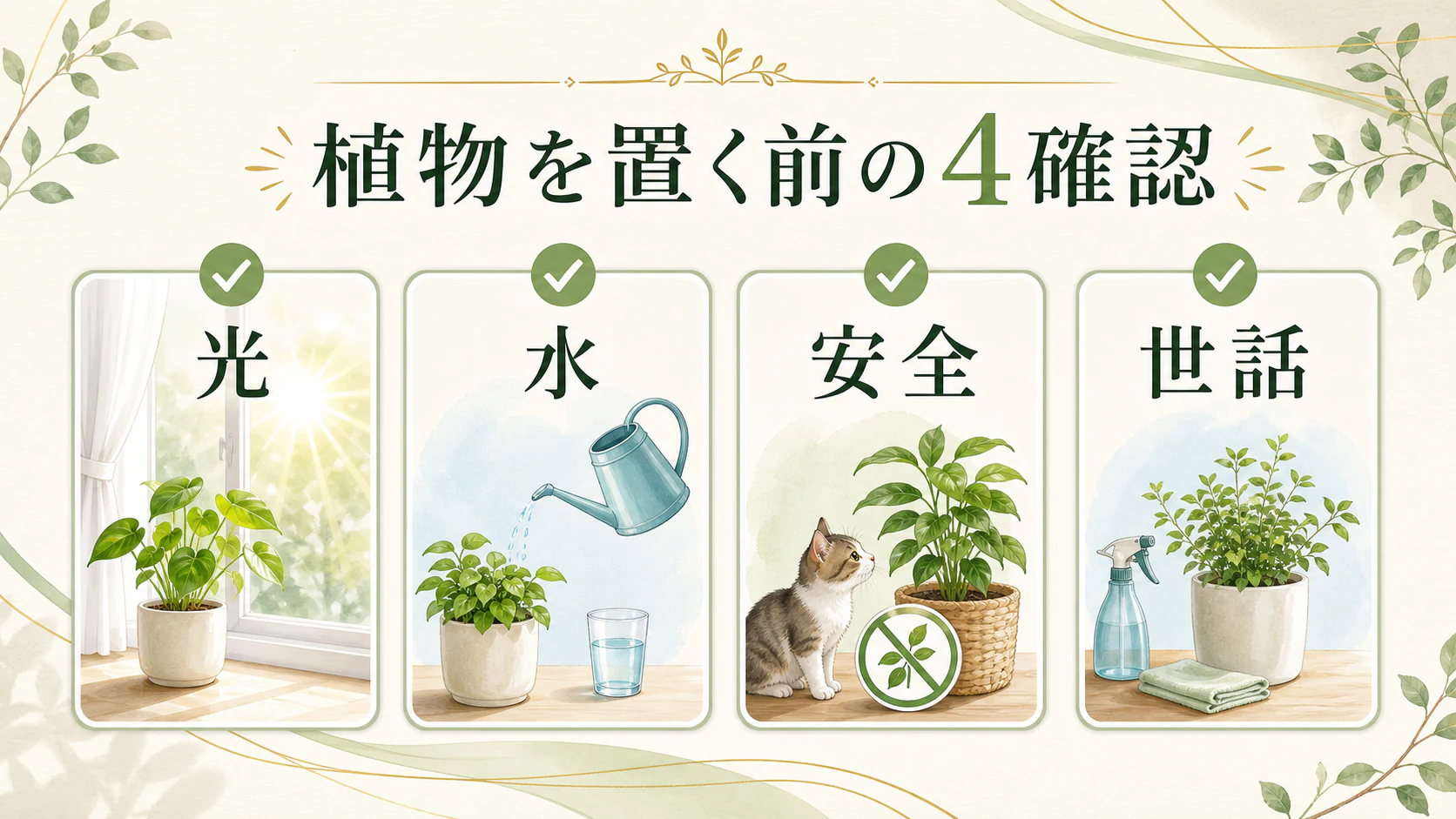 観葉植物は生きた物として選ぶを暮らしの中で分かりやすく整理した図