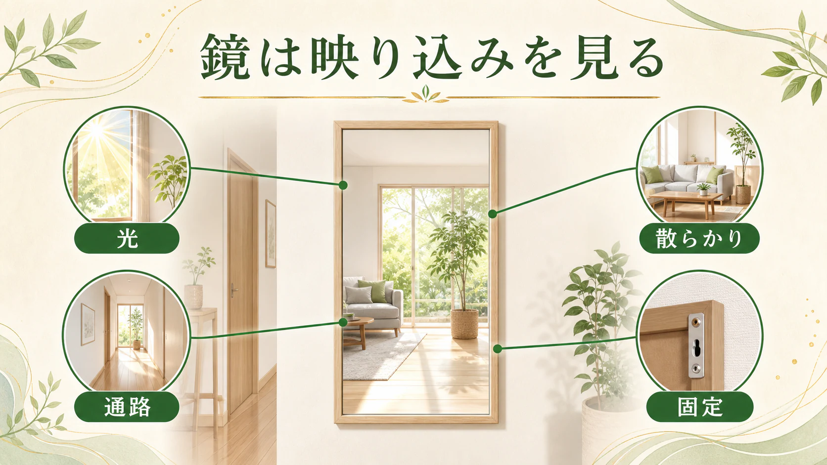 鏡は映す物と安全を確認するを暮らしの中で分かりやすく整理した図