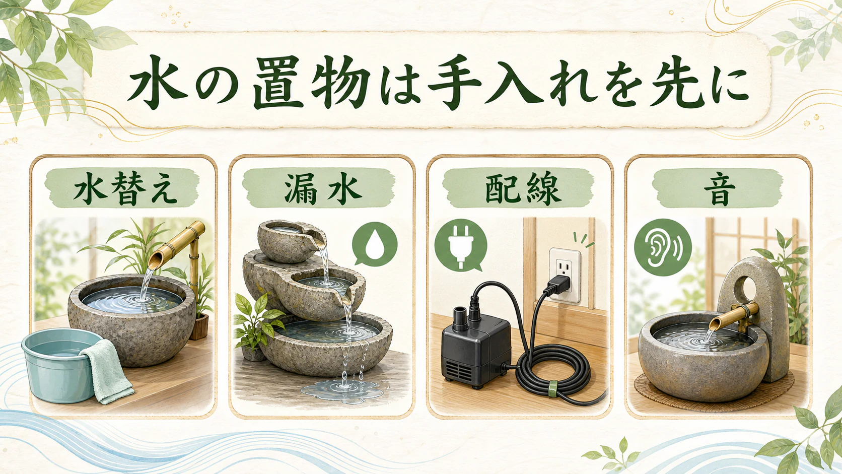 水の置物は衛生と湿気を優先するを暮らしの中で分かりやすく整理した図