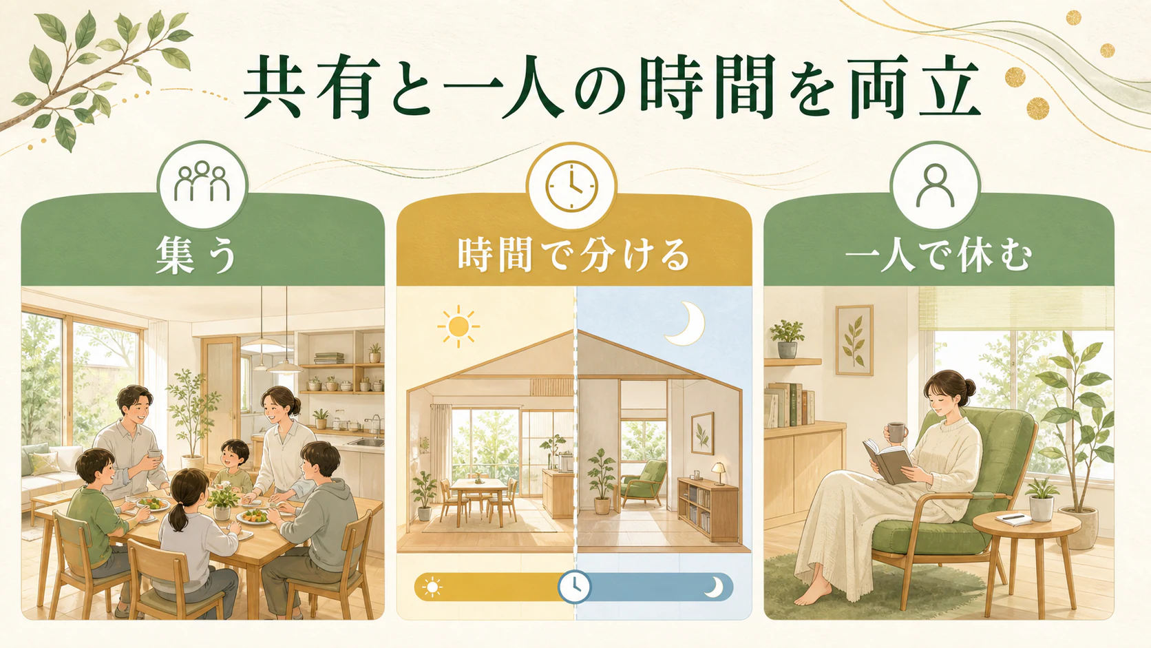 一人で休める小さな場所を認めるを暮らしの中で分かりやすく整理した図