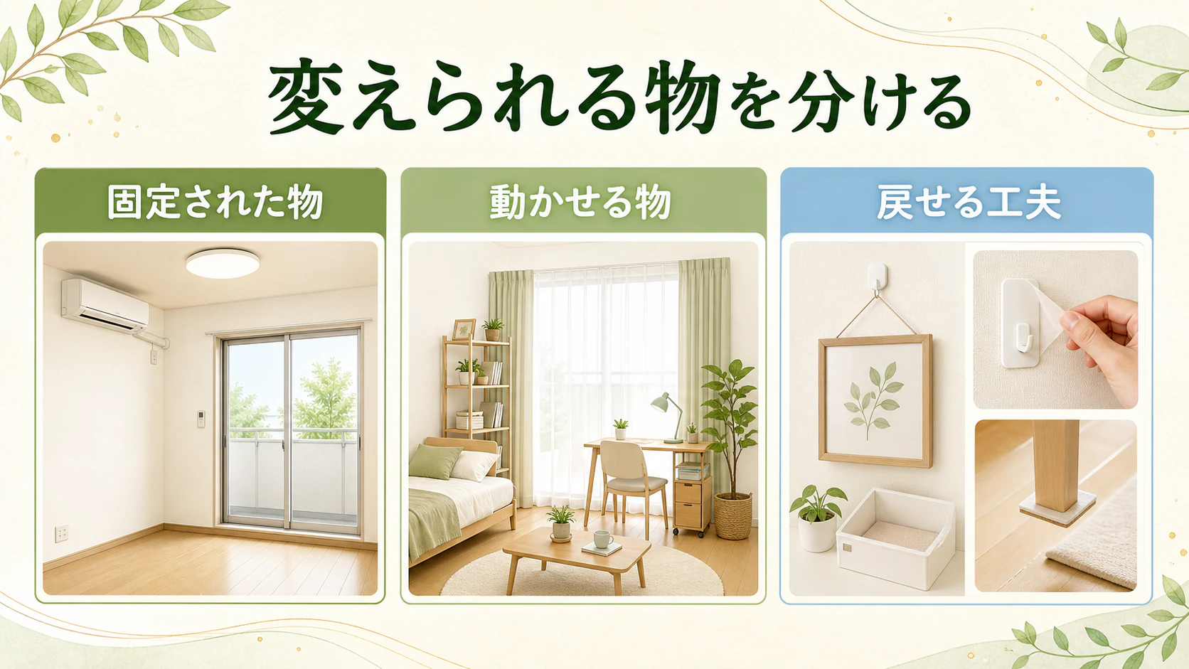 変えられない条件を先に書き出すを暮らしの中で分かりやすく整理した図