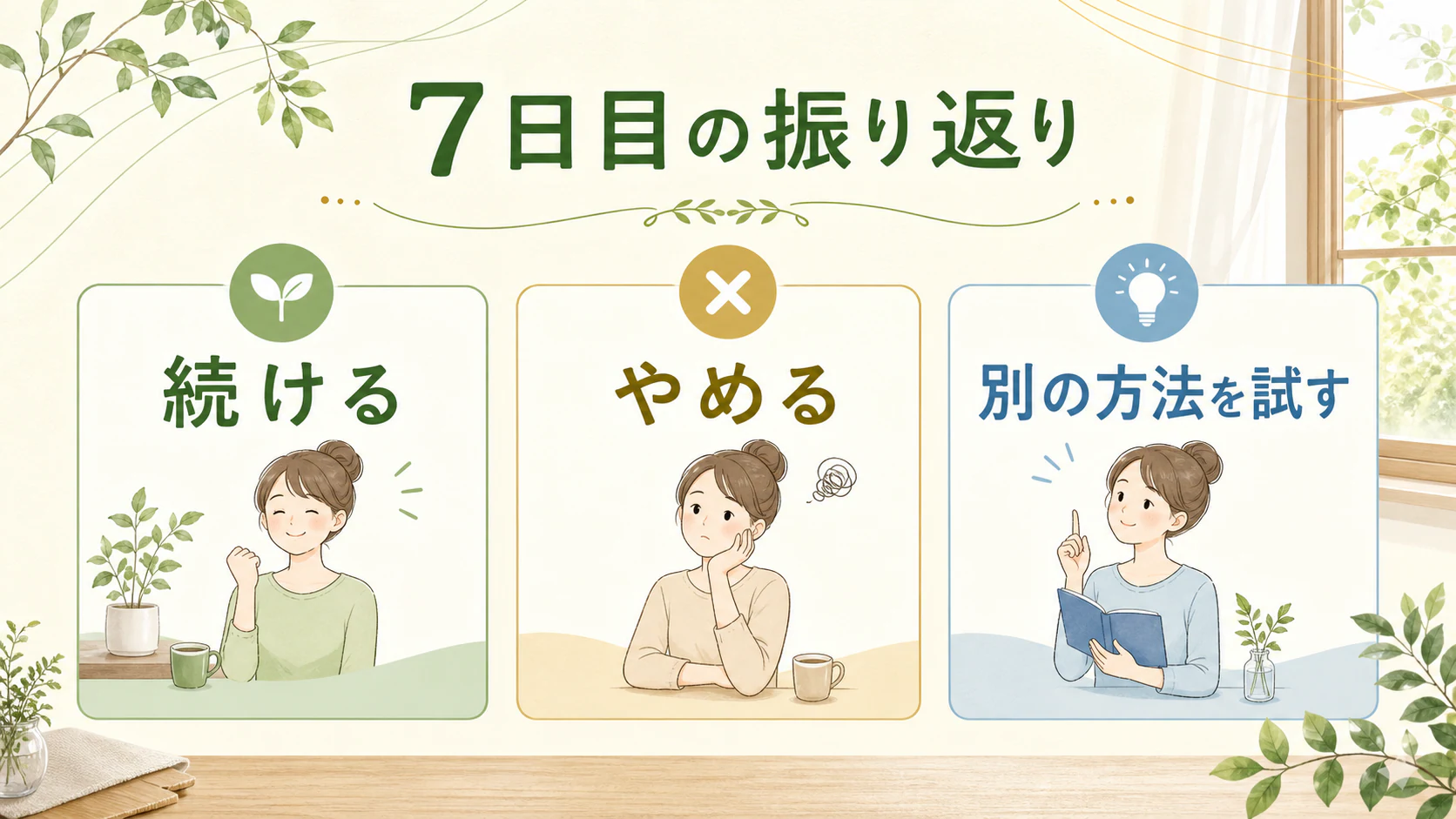 7日目は続ける一つを選ぶを暮らしの中で分かりやすく整理した図