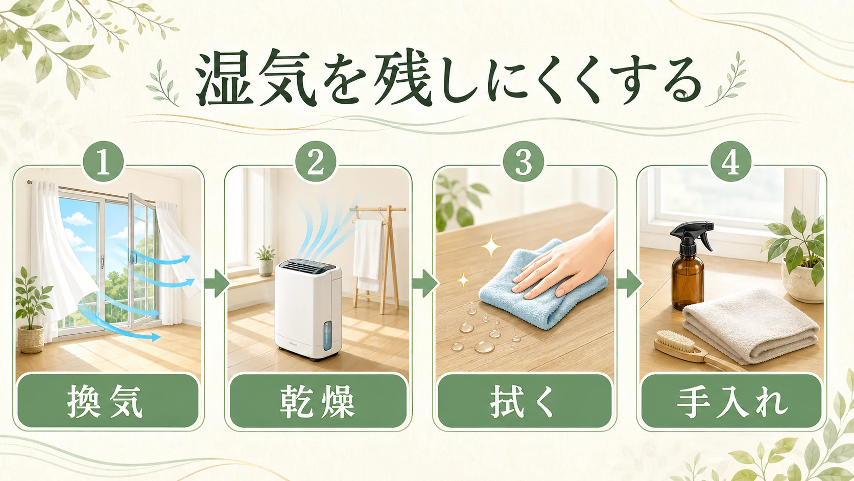 湿気を外へ逃がす習慣を作るを暮らしの中で分かりやすく整理した図