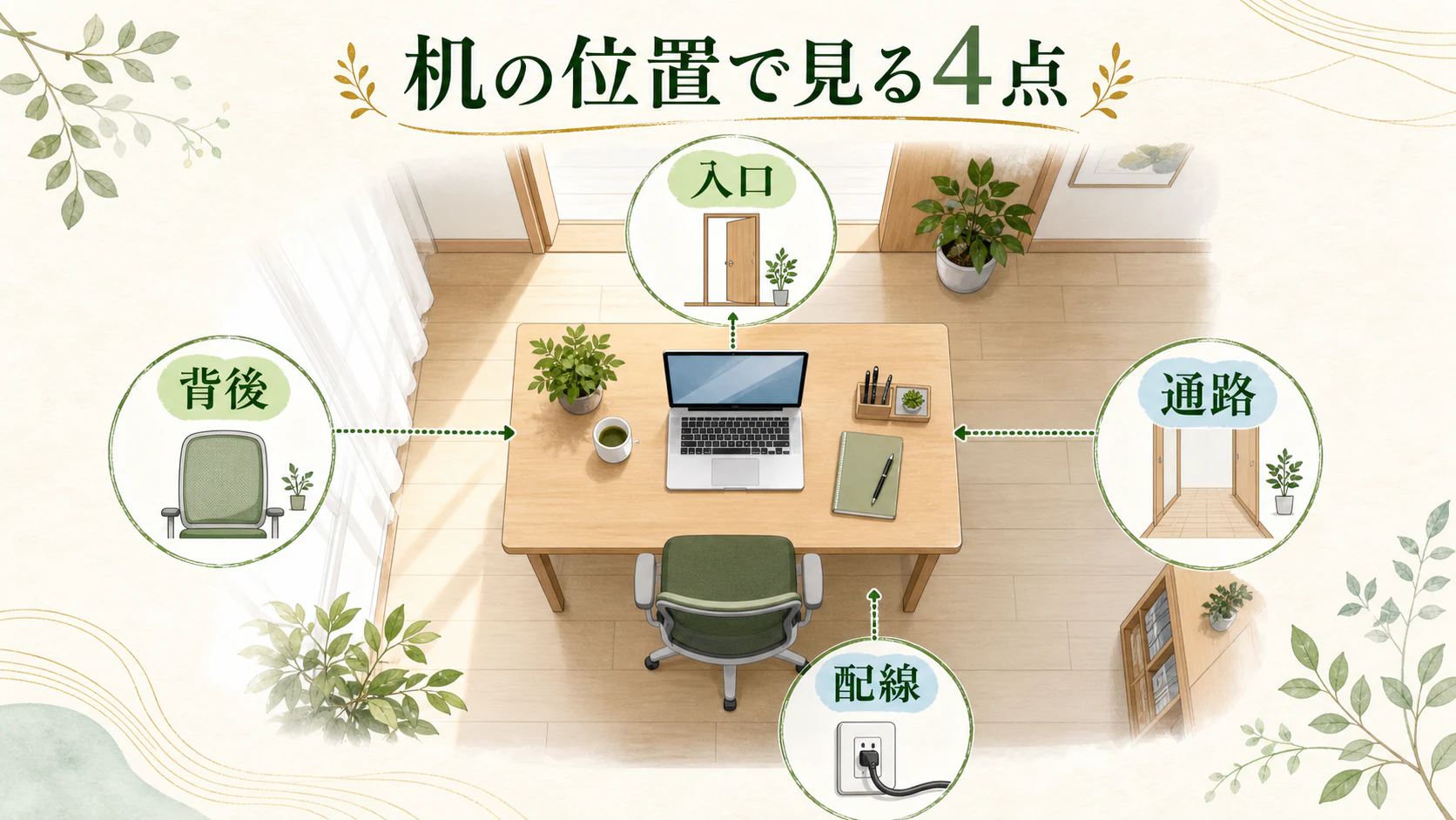 座った位置から入口と背後を確認するを暮らしの中で分かりやすく整理した図