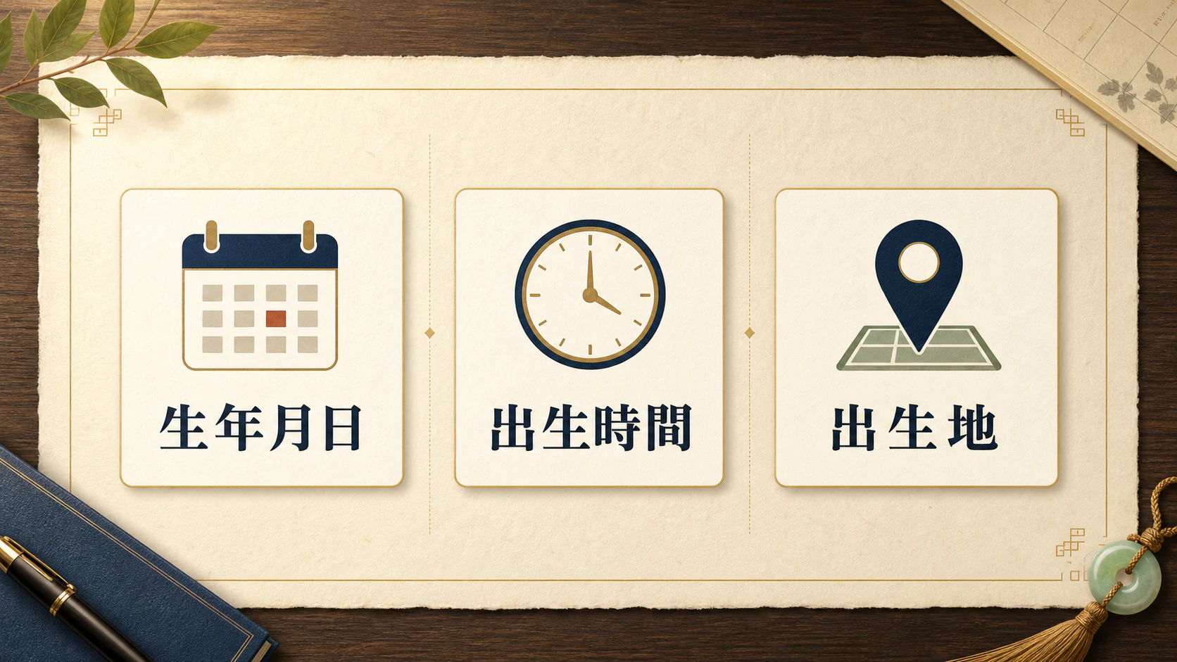 生年月日、出生時間、出生地の三項目