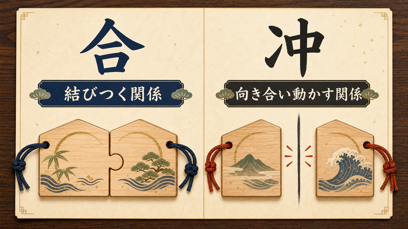合の結びつきと冲の向き合う関係の比較