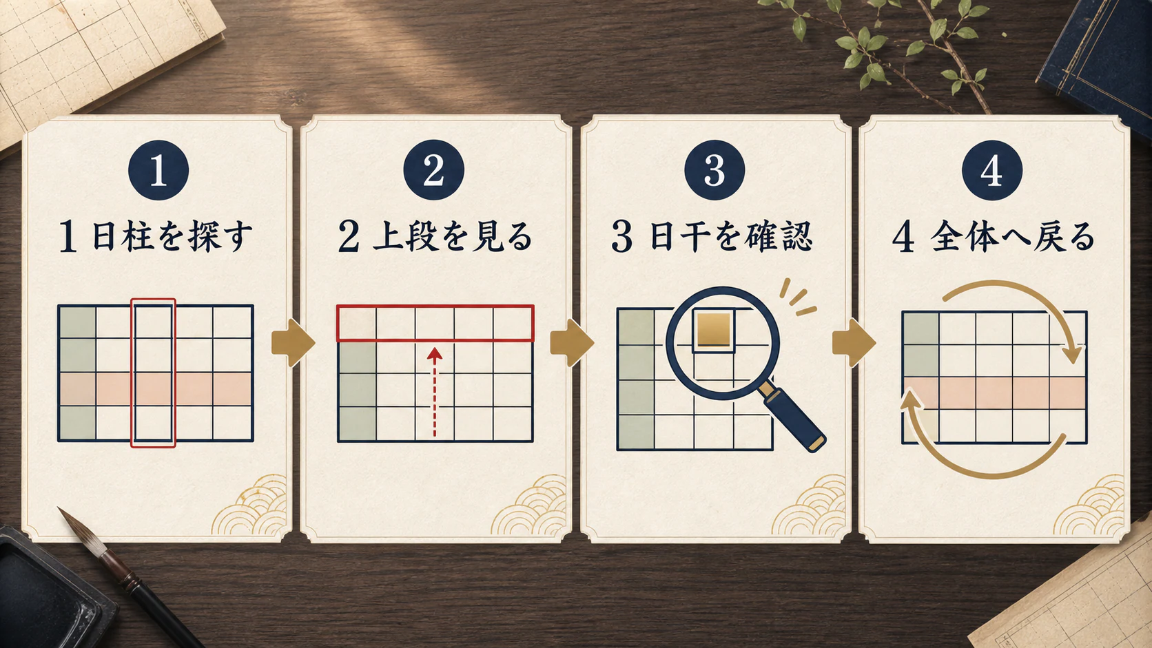 命式から日干を見つける四つの手順