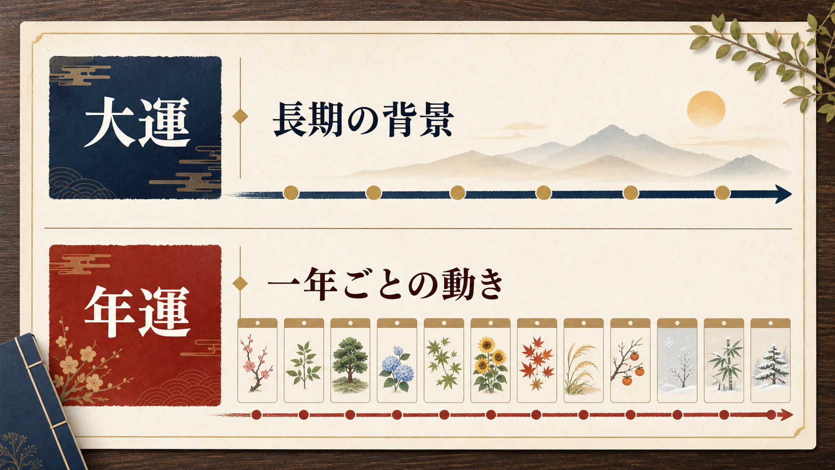 大運の長期背景と年運の一年の動きの比較