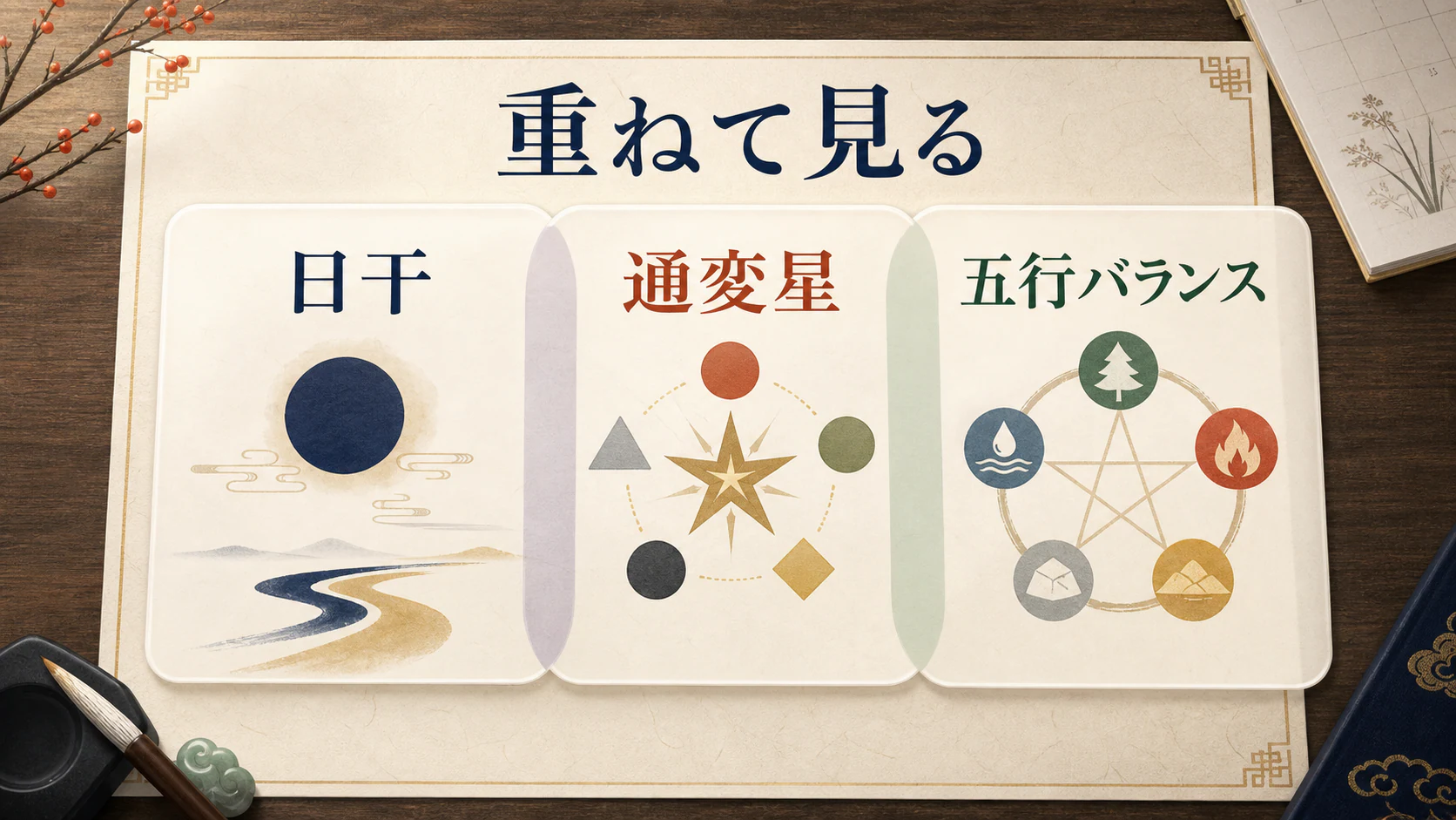 日干、通変星、五行バランスを重ねる図