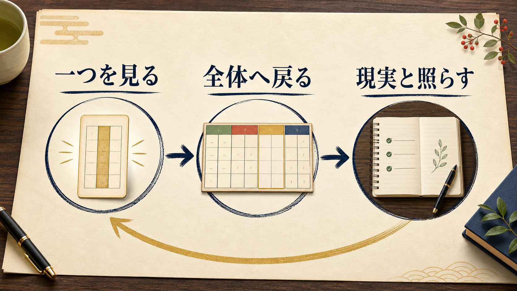 一つの要素から命式全体と現実へ戻る図