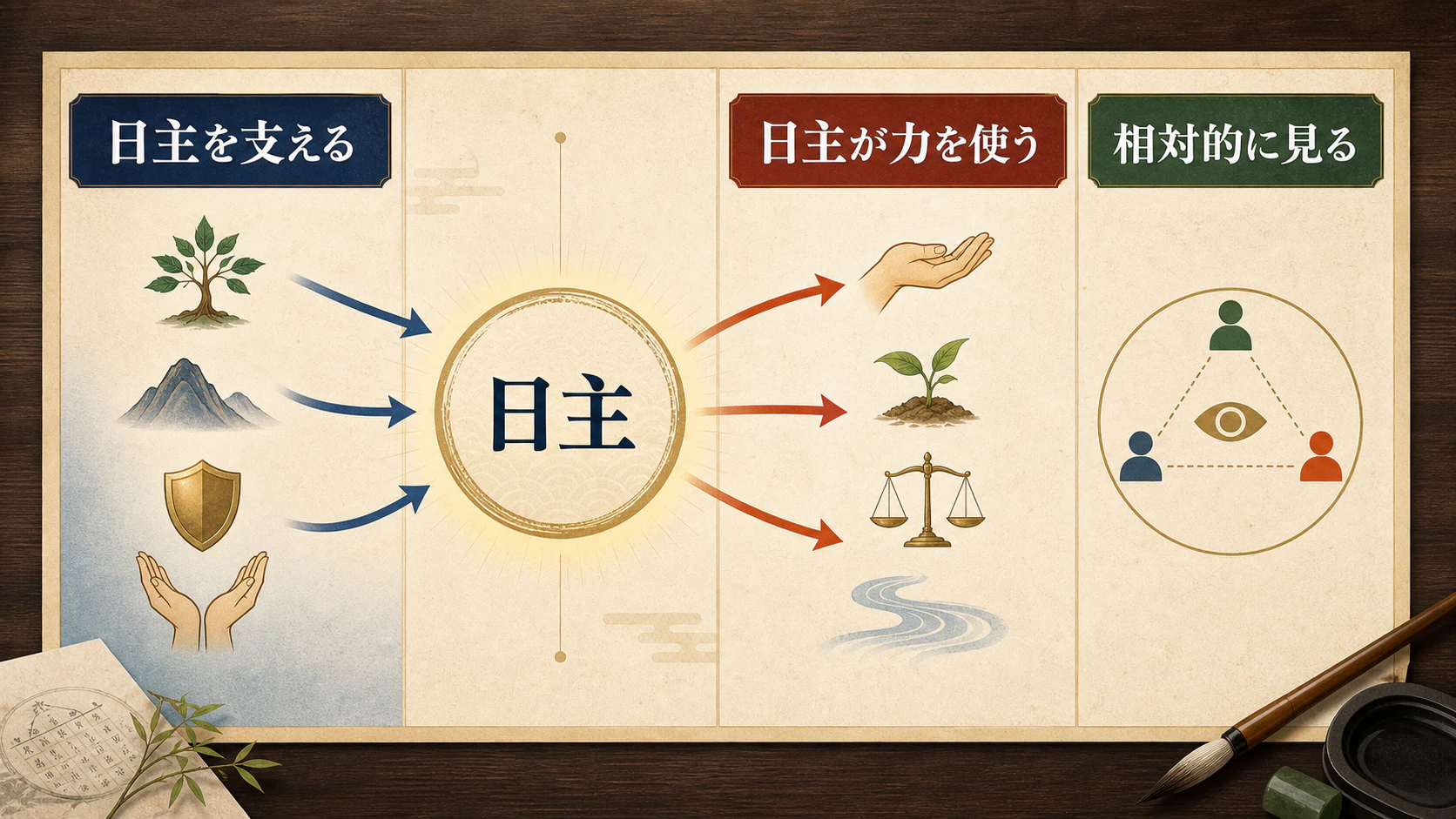 日主を支える側と力を使う側の関係図