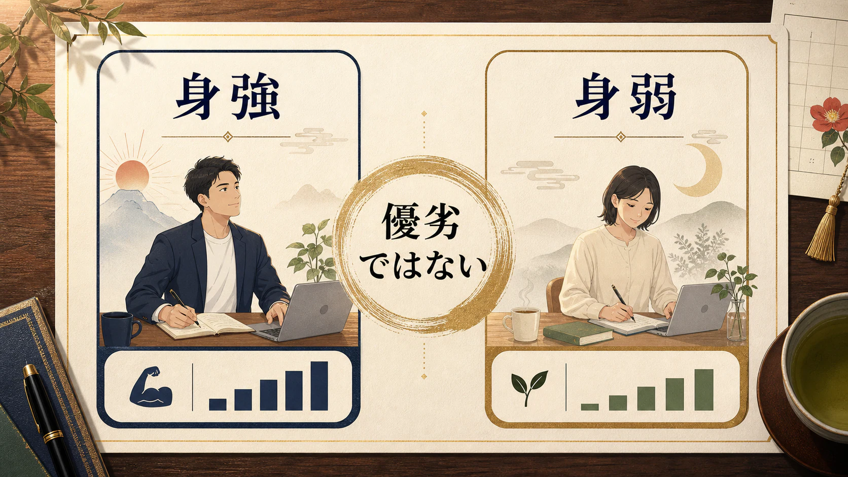 身強と身弱に優劣はないことを示す図