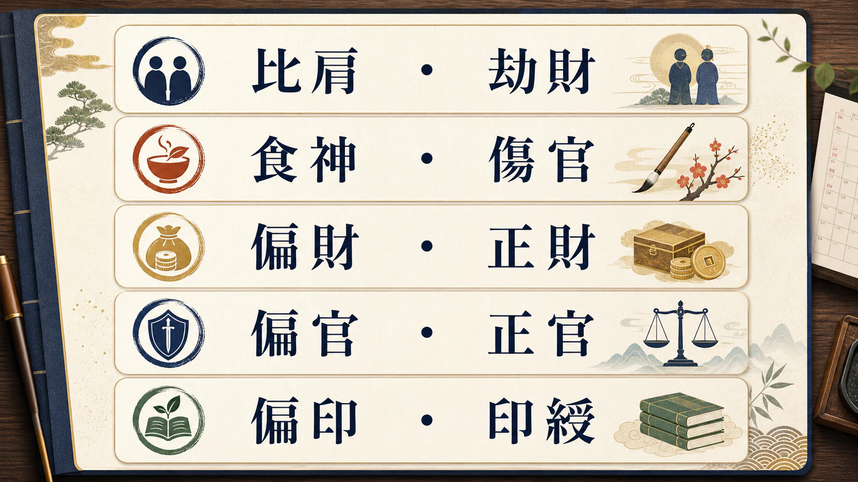 通変星十種類を五つのペアに分けた図