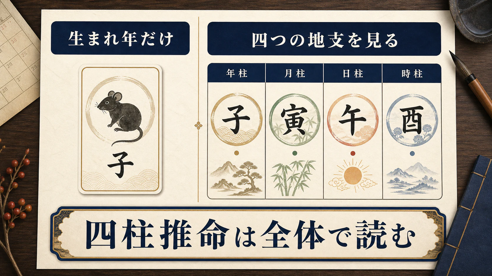 生まれ年だけの見方と四柱全体の見方の比較