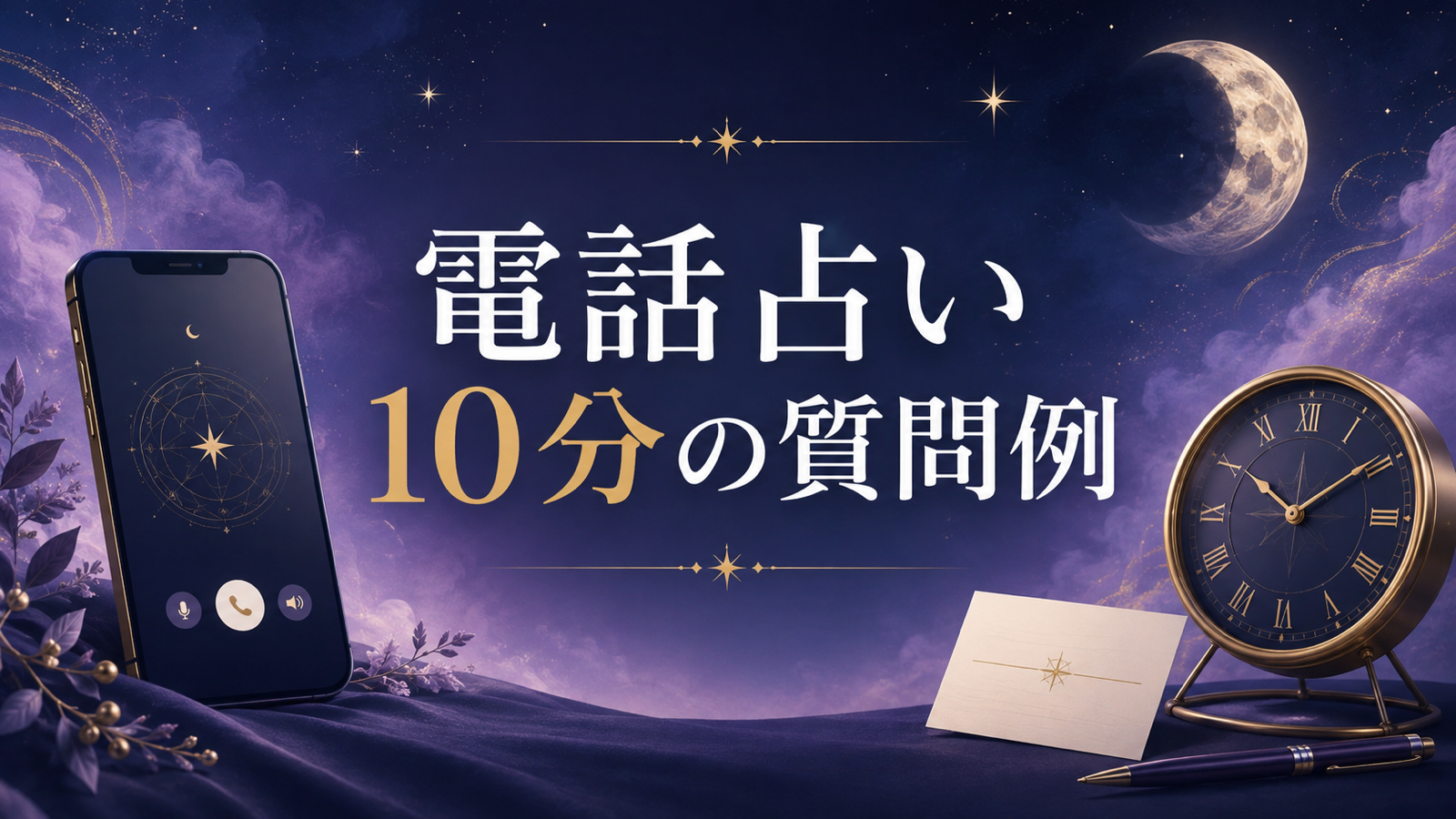 電話占いを10分で終えるために質問メモと時計を用意する画像