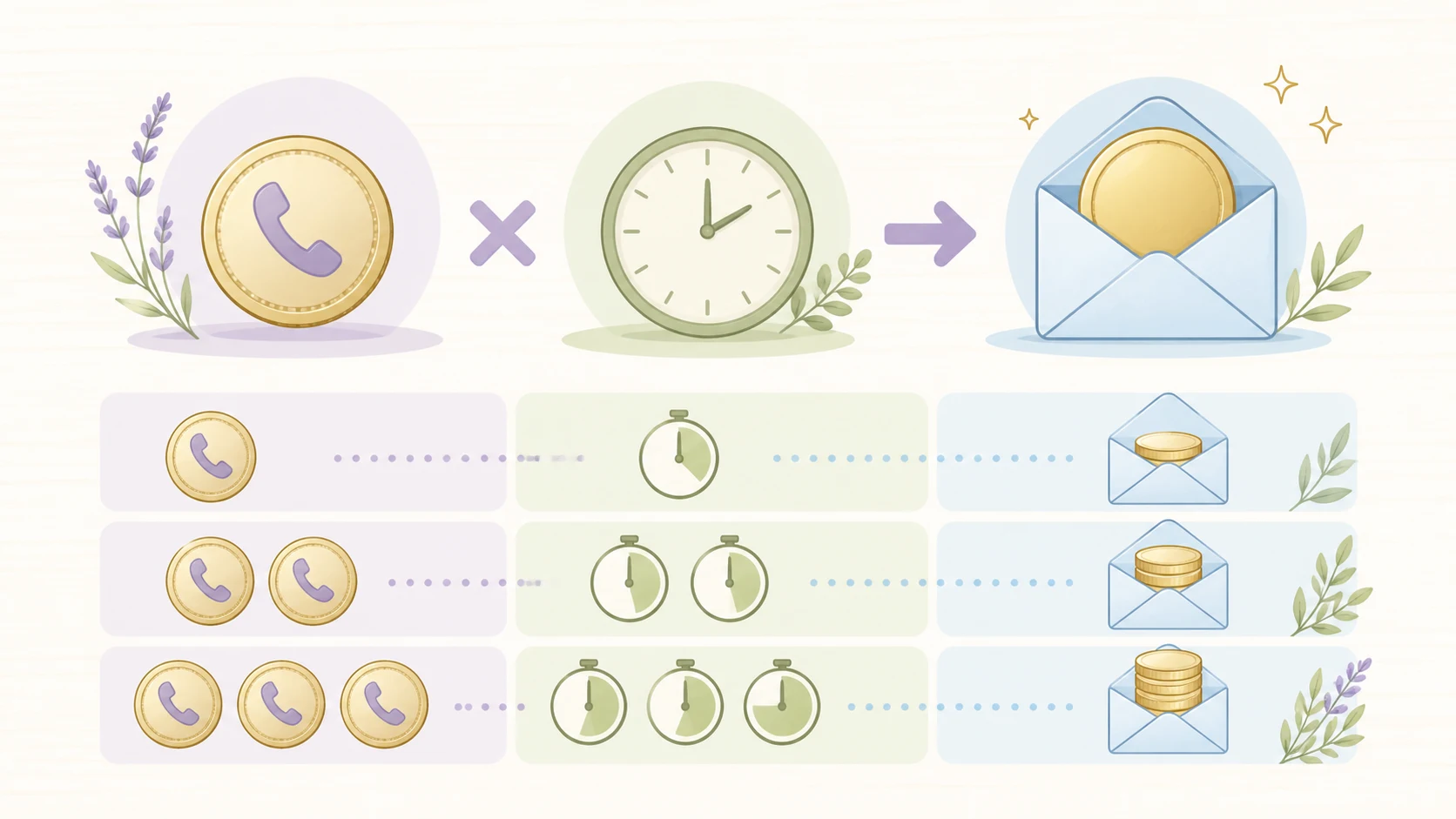 1分料金と10分・20分・30分の予算を計算する表