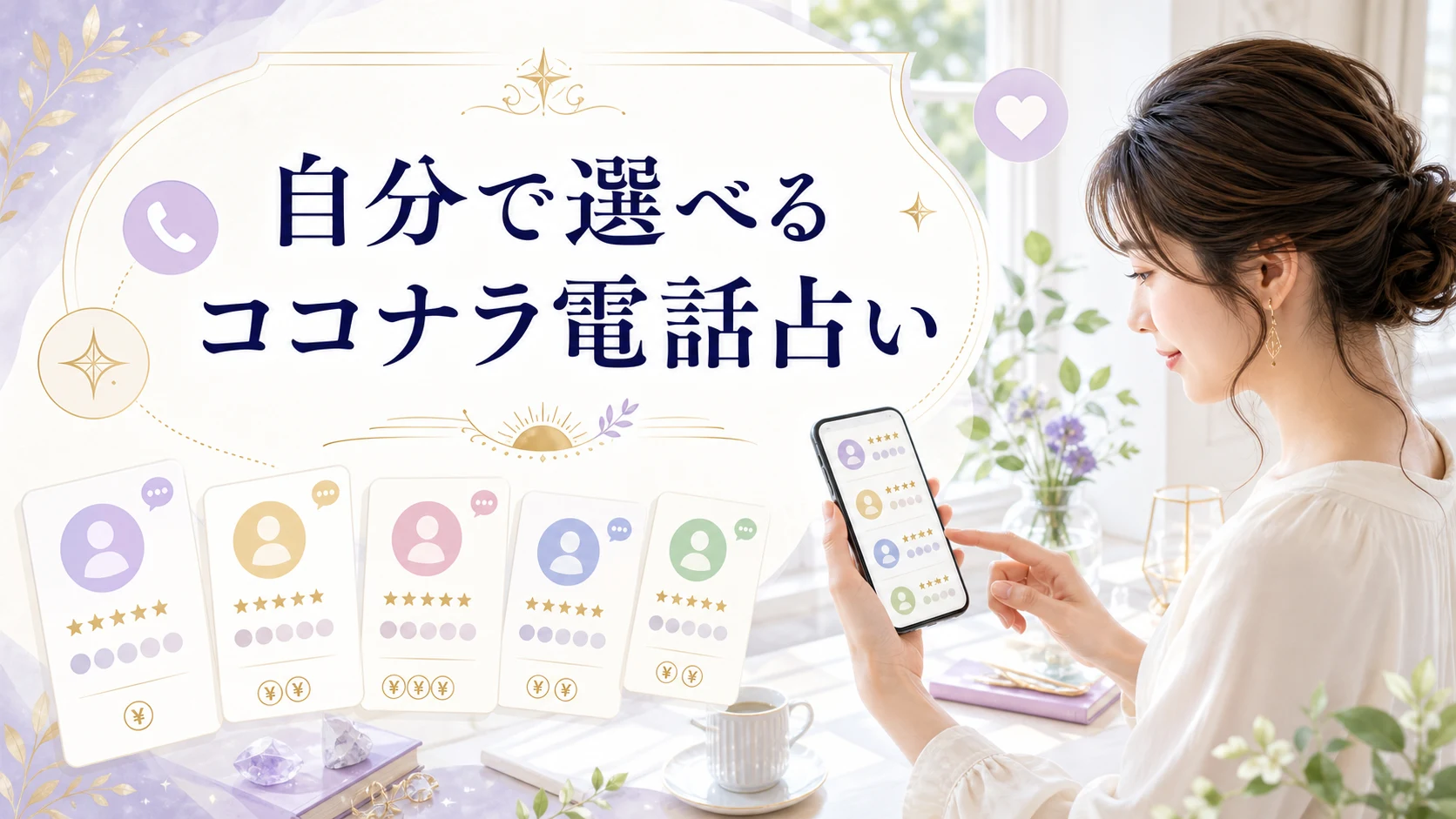 ココナラで自分に合う電話相談相手を選ぶ様子を表した画像