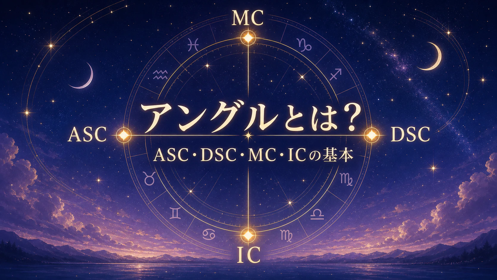 アングルとは?アセンダント・ディセンダント・MC・ICの基本を星やホロスコープのモチーフで表したアイキャッチ画像