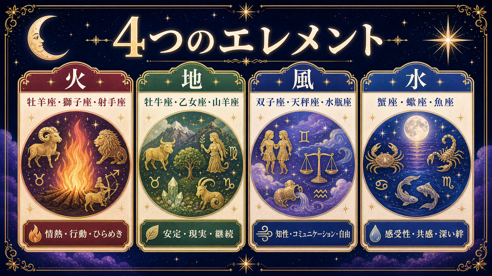 エレメントは4つの性質を初心者向けに整理した図